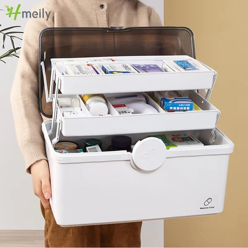 3 Layer Large Capacity Family Medicine Organizer Portable First Aid Storage Box with Handle
