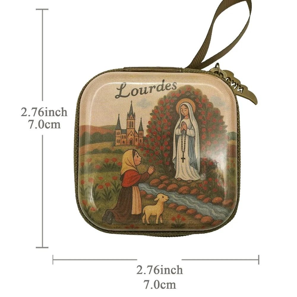 Virgin Mary Prayer Rosary Bag – 2.8 in Zippered Christian Jewelry Box – High-Yield Devotional Interaction Hub