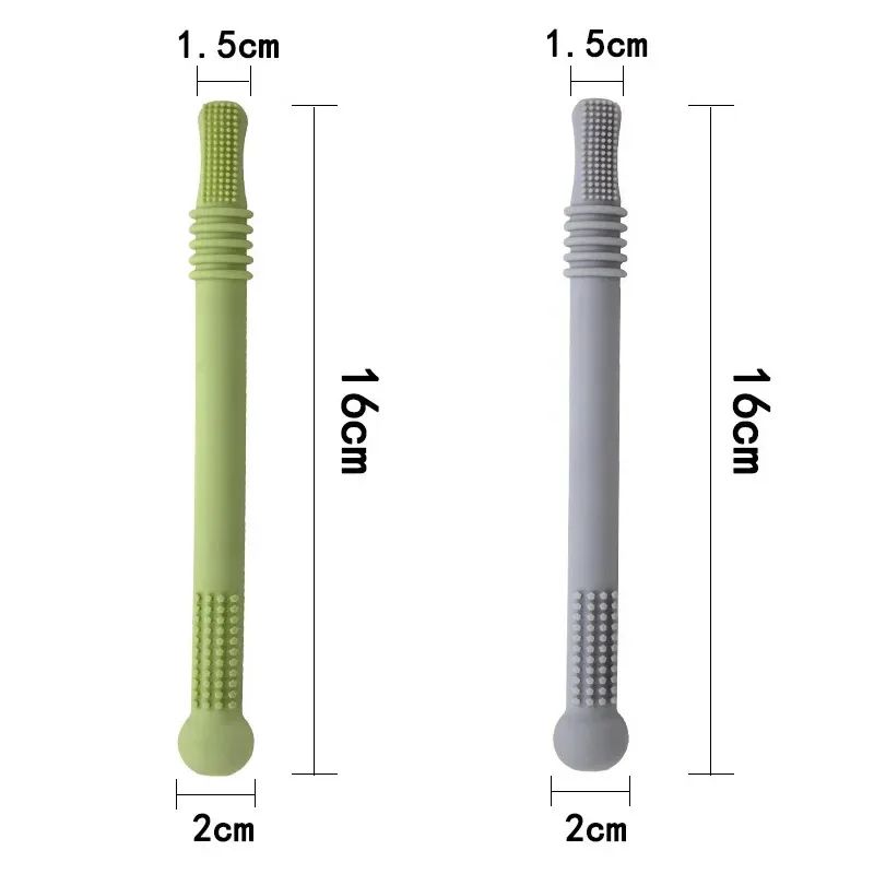 Silicone Baby Teether Straw Toy – Safe Chewable Molar Teething Toy with Easy-Grip Handle