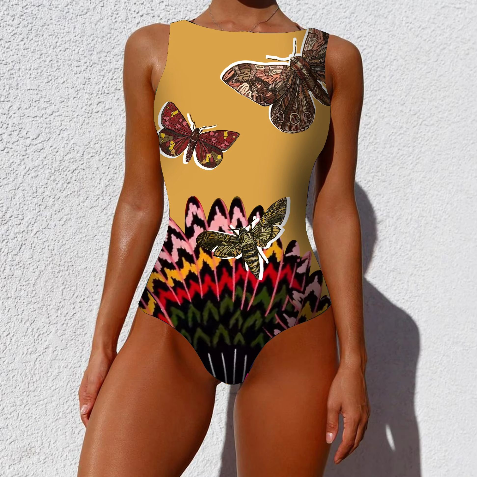 Women's Printed One-Piece Swimsuit – Push Up Lace-Up Beachwear