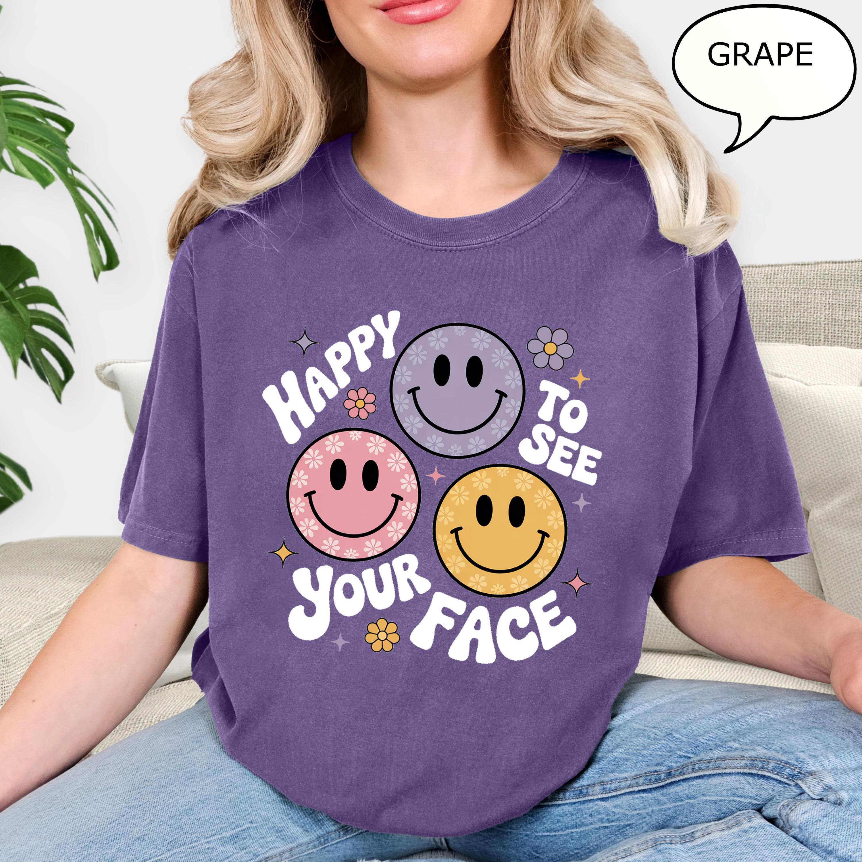 Happy To See Your Face Shirt Smiley Graphic Tee Cute Retro Aesthetic T-Shirt Casual Womens Top