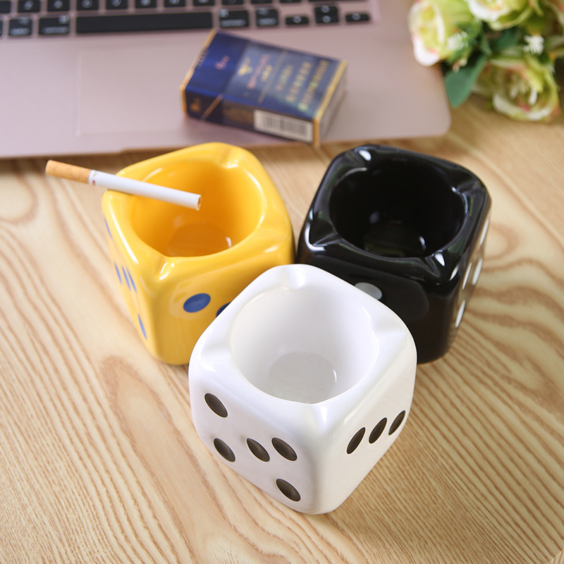 Dice Shaped Ceramic Cigarette Ashtray Creative Ash Tray Desk Accessories for Home Office
