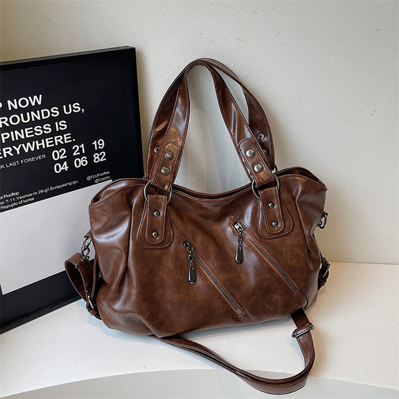 Elegant PU Leather One Shoulder Bag Large Capacity Tote Crossbody Handbag