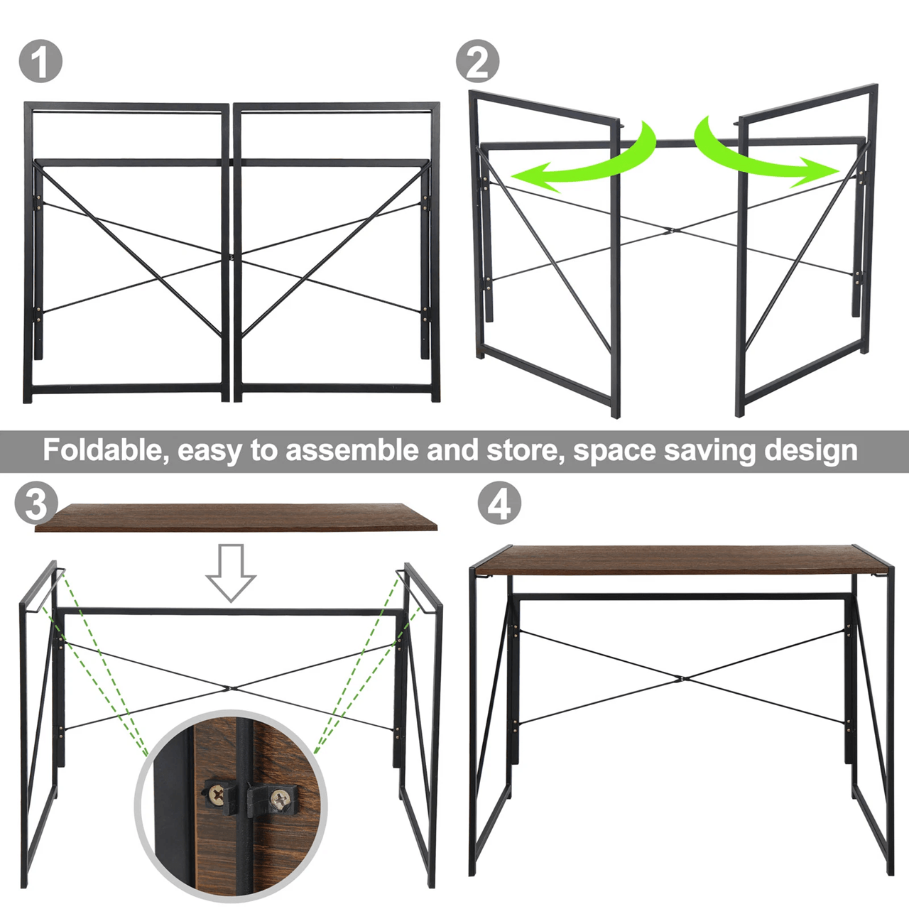 Folding Modern Industrial Computer Desk for Home Office or Study with No Assembly Required