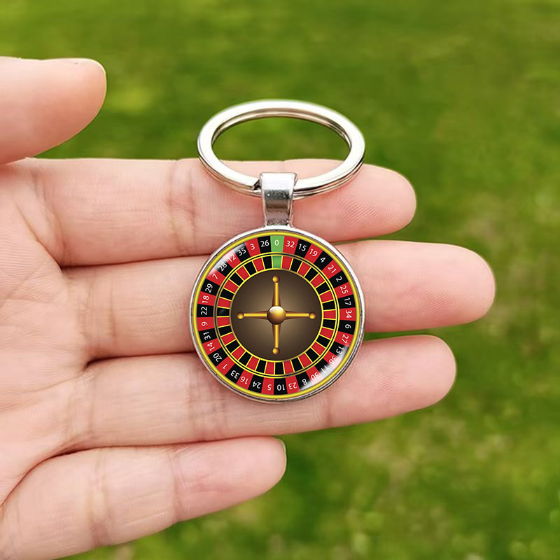 Roulette Wheel Keychain Lucky Charm Glass Pendant Keyring Gift for Men and Women