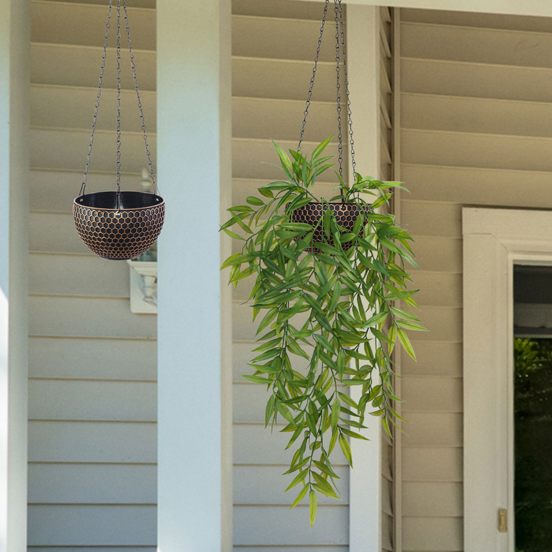 Imitation Rattan Woven Hanging Basket Flower Pot with Chain Home Garden Plant Holder