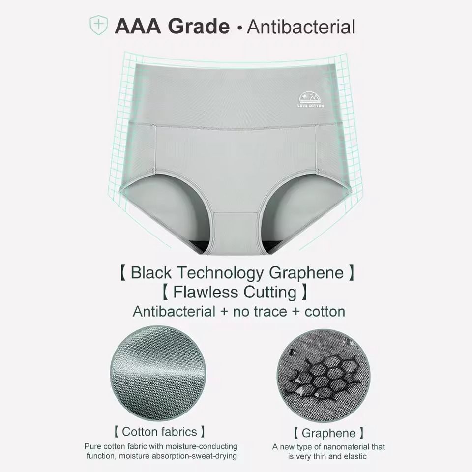 Women Cotton High Waisted Underwear 5 Pack Tummy Control Butt Lift Graphene Antibacterial Breathable