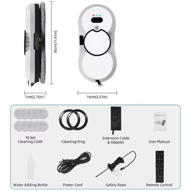 Smart Robot Window Cleaner – Automatic Vacuum Glass Cleaning Robot with AI Navigation & Safety Rope