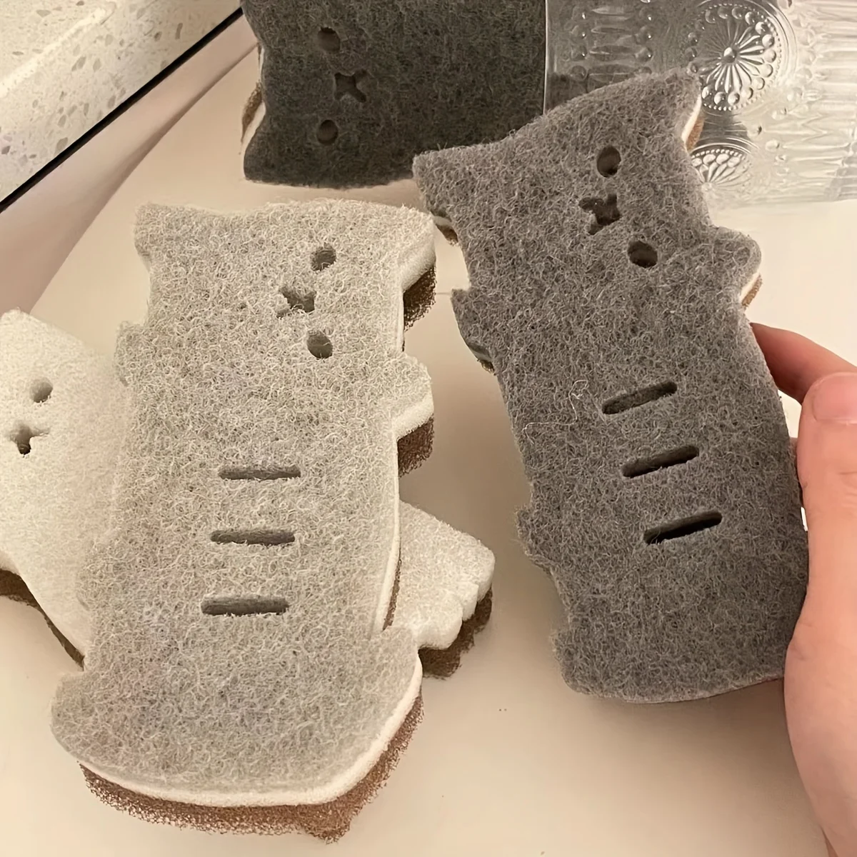 Cute Cat Kitchen Sponge Set, Thick & Durable Dishwashing Sponges for Effective Cleaning