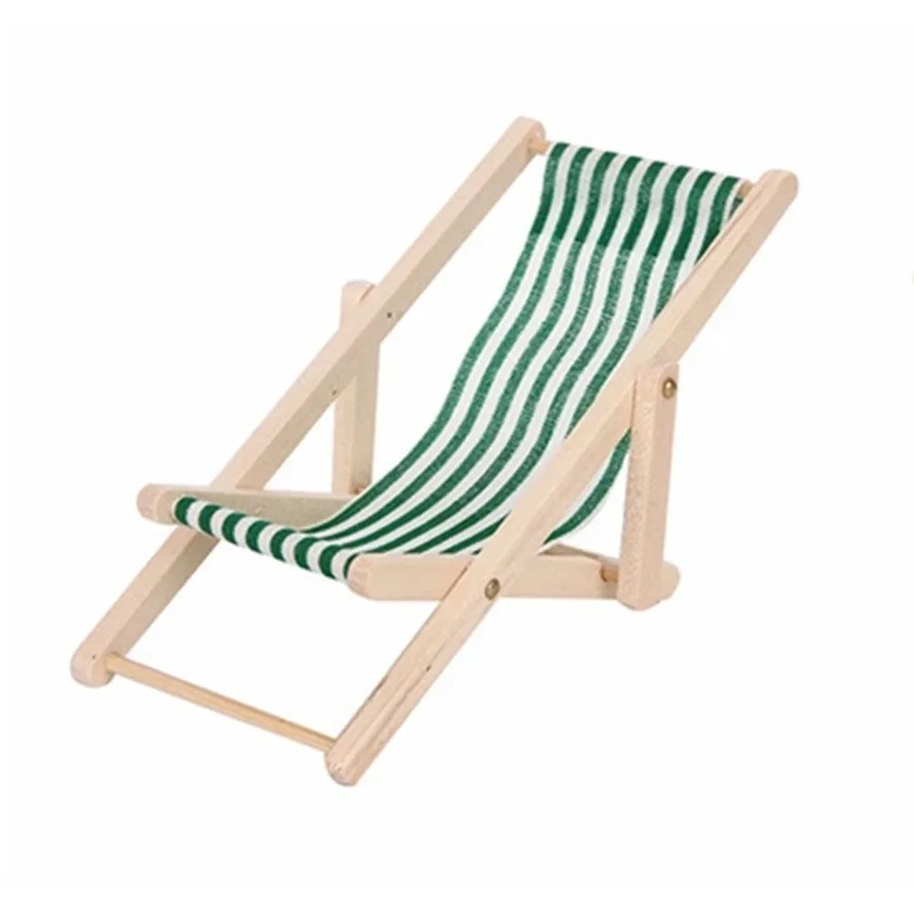 Dollhouse Beach Chair Set with Mini Beach Table, Foldable Wooden Beach Furniture