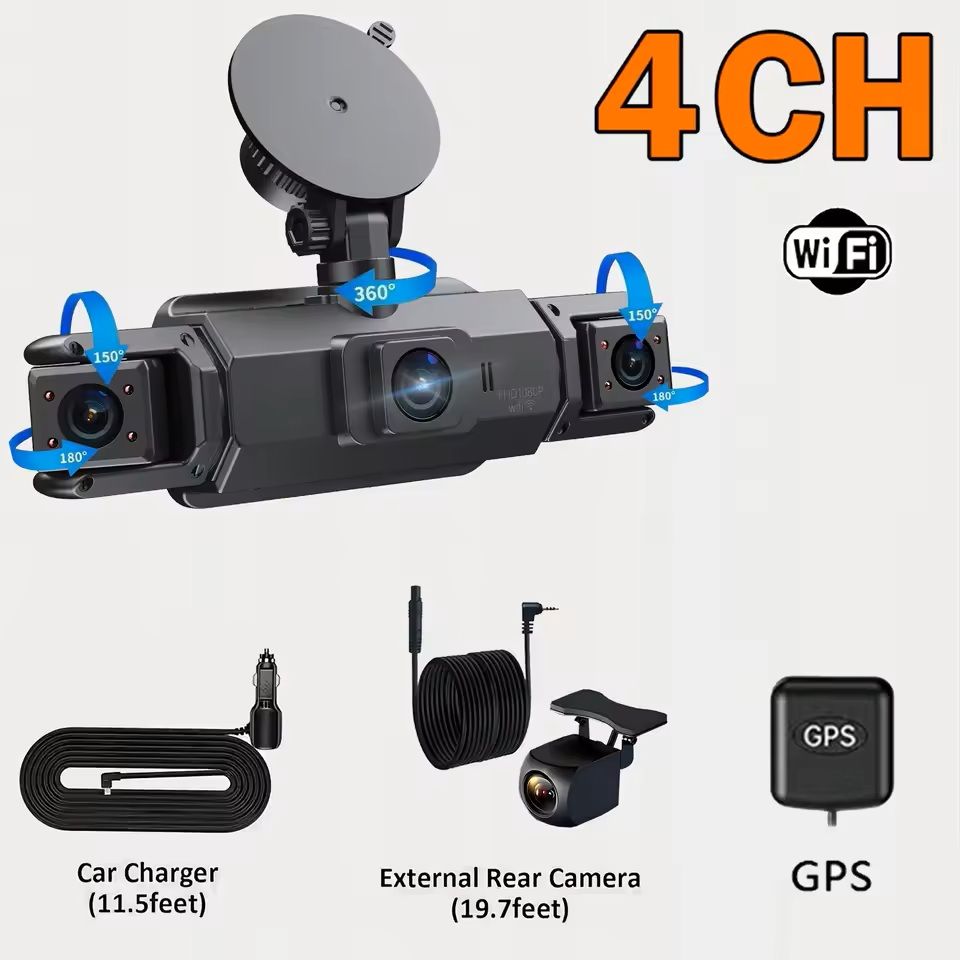 4CH GPS Dashcam Car Camera with WiFi and Night Vision