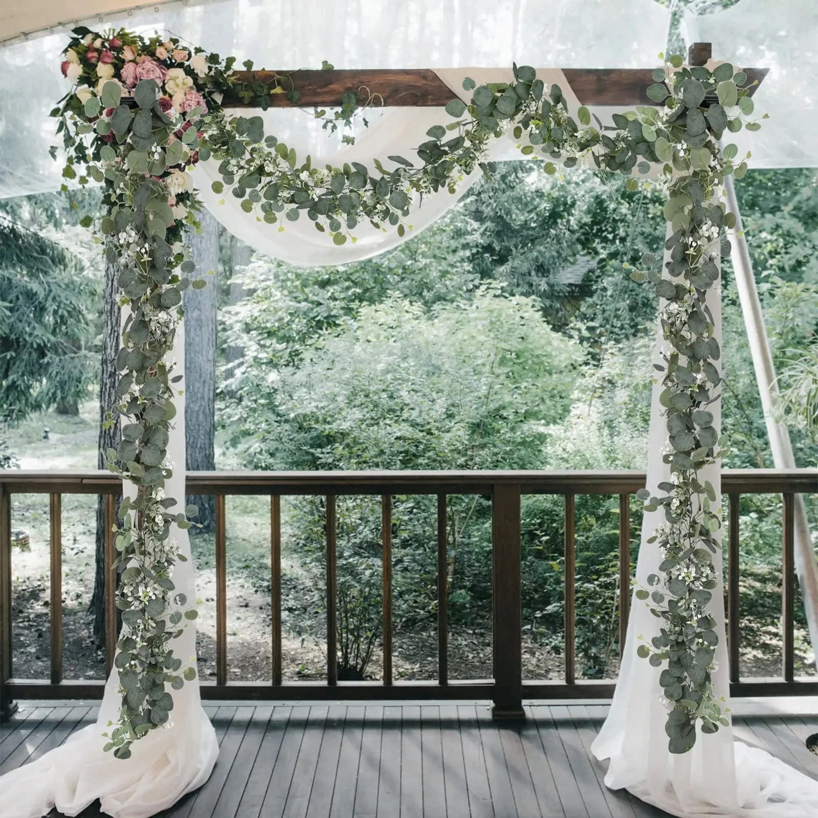 Artificial Eucalyptus Garland with White Flowers