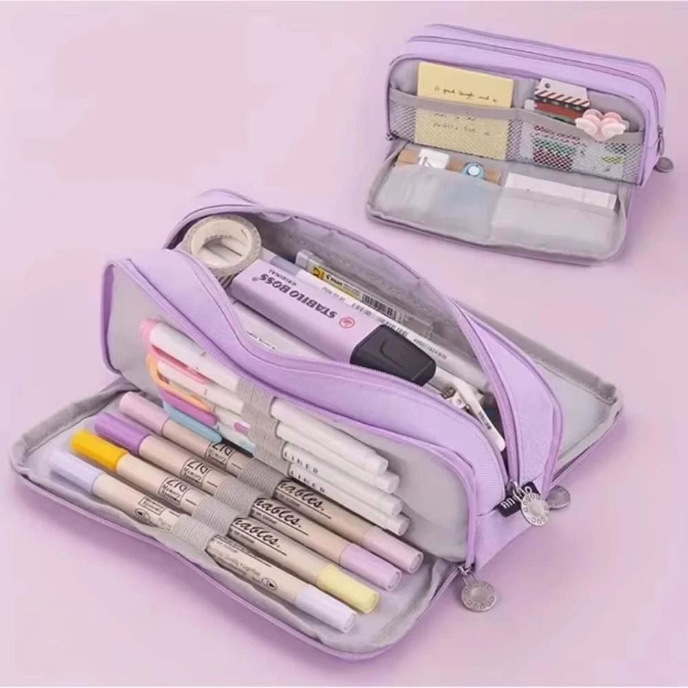 Multi-Compartment Large Capacity Pencil Case with Transparent Partition