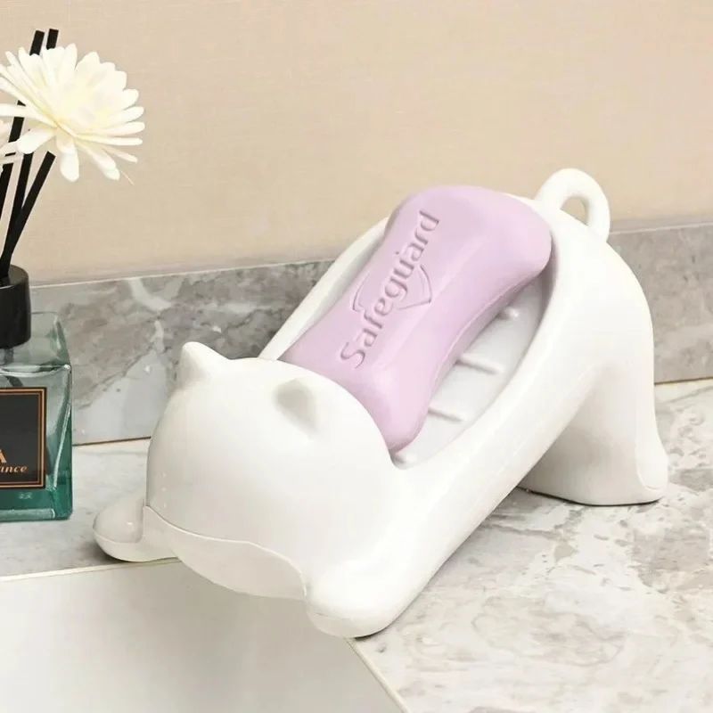 WhimsyDrain Cat & Turtle self-draining soap tray – Cute plastic soap box for Bathroom & Kitchen