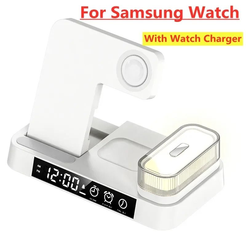 30W 3-in-1 Wireless Charging Stand Alarm Clock Night Light Station