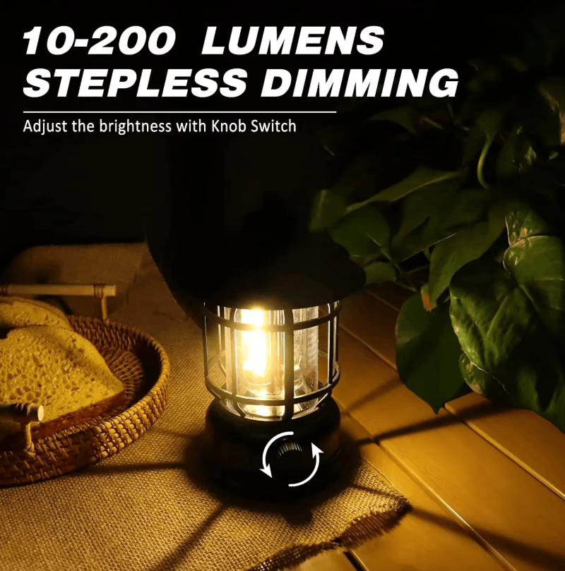 Rechargeable Stepless Dimming COB Camping Lantern Portable Waterproof Outdoor and Emergency Light