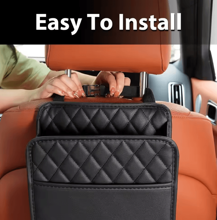 Multifunction Leather Car Seat Back Organizer Hanging Car Trash Bag Storage Pouch for Vehicle Interior Storage