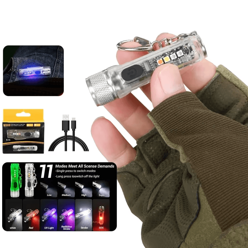 Mini LED Rechargeable Keychain Flashlight with Magnetic Base and Long Range Beam