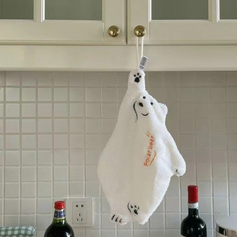 Super Absorbent Polar Bear Hand Wiping Towel, Coral Design, Cartoon Hanging Kitchen Towel