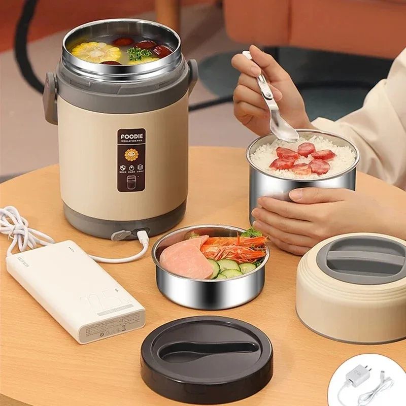 USB Heated Stainless Steel Lunch Box Food Warmer 149°F Portable Bento Container