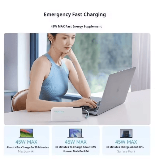 CUKTECH CP25 20000mAh 55W Two-Way Fast Charging Power Bank with Built-In Cable