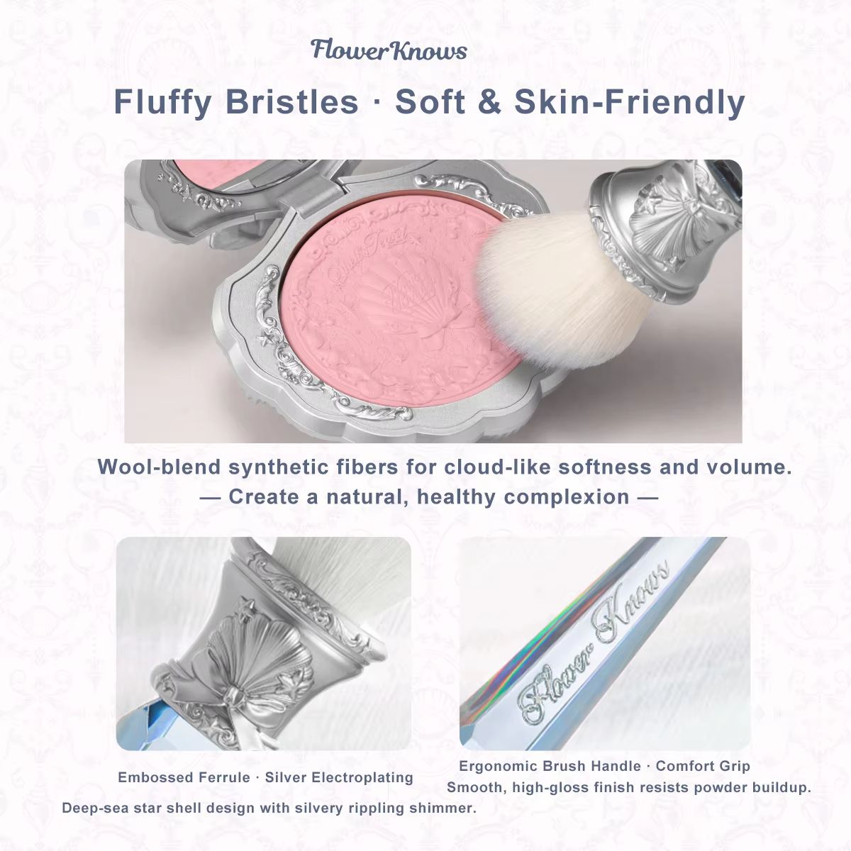 Flower Knows Shell's Jewel Angled Blush Brush Crystal Handle Contour & Highlight Makeup Brush Vegan Cruelty Free Beauty