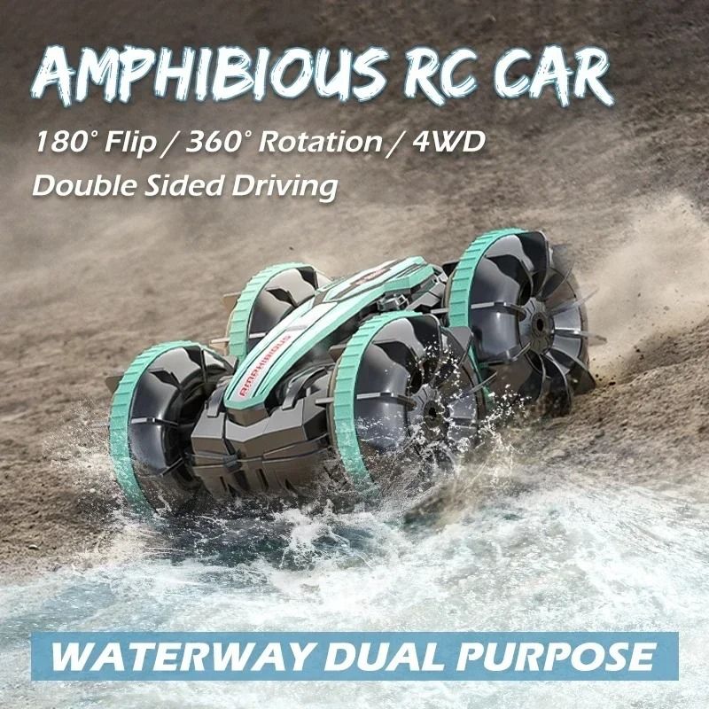 Amphibious RC Car Remote Control Stunt Vehicle with Double Sided Flip and 4WD Drift for Kids