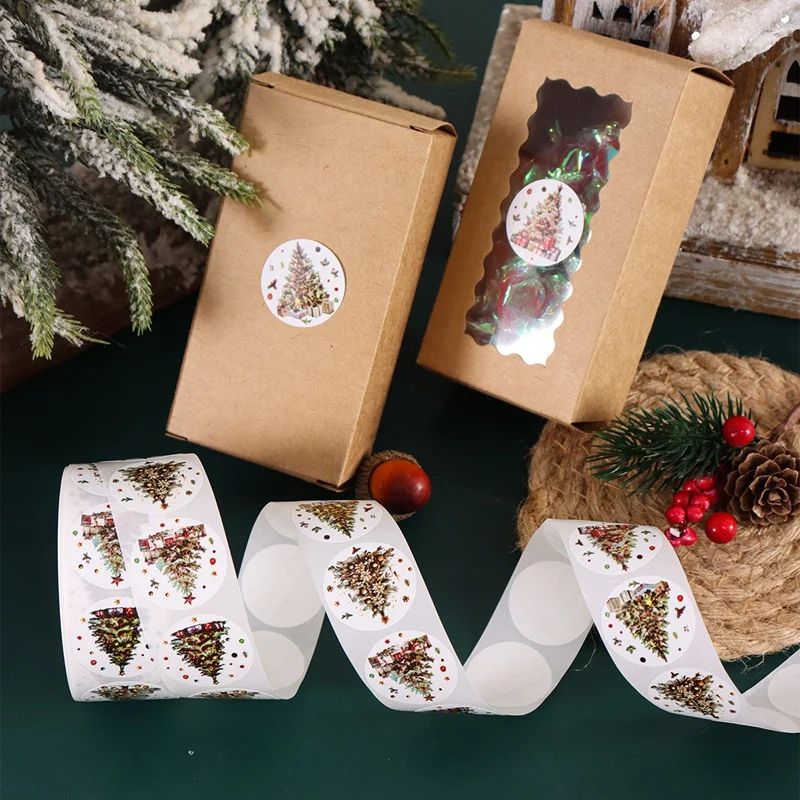 Merry Christmas Tree Sticker Roll 500pcs