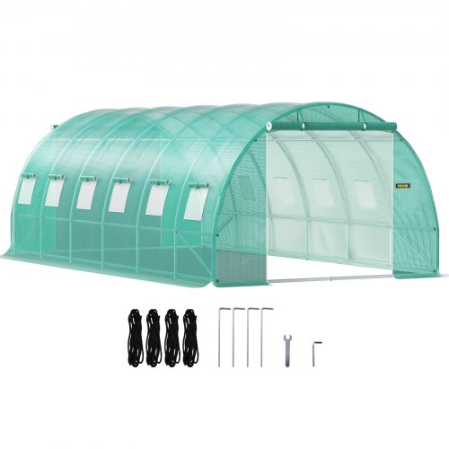 20x10x7 ft Walk-In Greenhouse, Portable Plant Hot House with Galvanized Steel Hoops, 3 Top Beams, 2 Zippered