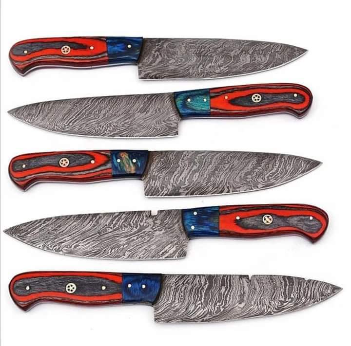 Carbon steel Chef Set Of 5 Pieces ,Custom Handmade Chef Set , Handmade Damascus Chef Set ,Personalized Gift For Mother ,
