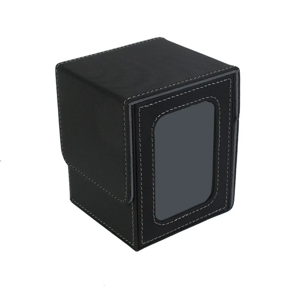 Premium PU Leather Trading Card Deck Box with Window Flannel Lined MTG Card Holder Case