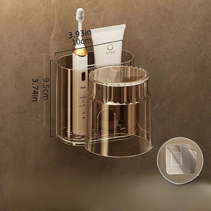 2PCS Set Toothbrush Holder with Mouthwash Cup – Wall-Mounted Bathroom Storage Rack