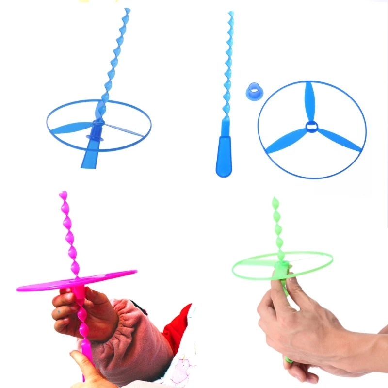Kids Flying Helicopter Toy Hand Powered Bamboo Dragonfly Spinner