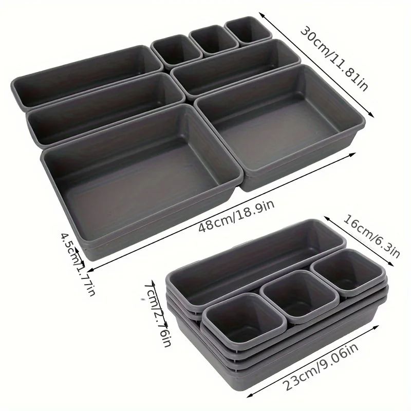 Modular 8-Piece Drawer Organizer Set – Stackable Desktop Storage Box Trays for Makeup, Kitchen & Bedroom Essentials