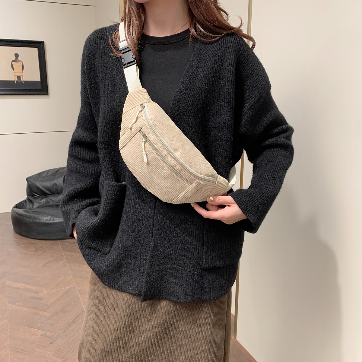 Corduroy Waist Bag for Women Fashionable Crossbody Fanny Pack Chest & Shoulder Handbag Perfect for Phones Travel &