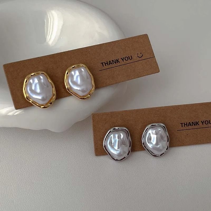 Modern Metal Pearl Stud Earrings