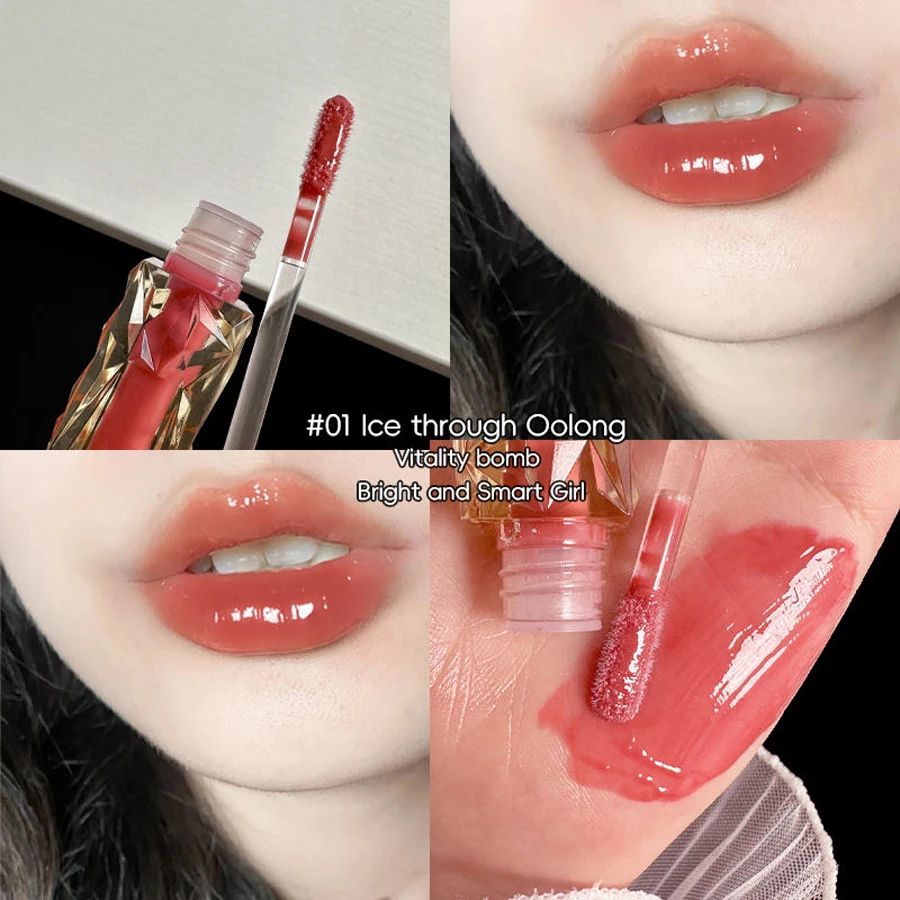 Long lasting Waterproof Mirror Lip Gloss, Transparent Glass Shine, Easy Halo-Dyeing, Moisturizing Color Cosmetics