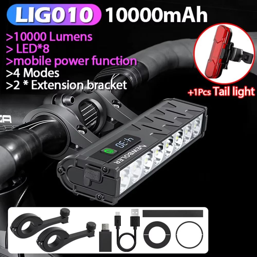 Rechargeable Bicycle Headlight 3000–10000 Lumens Waterproof Cycling Lamp with Power Bank Function
