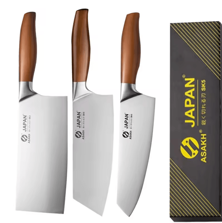 Professional Japanese Kitchen Knives Set with Chef, Santoku, Fillet, and Cleaver