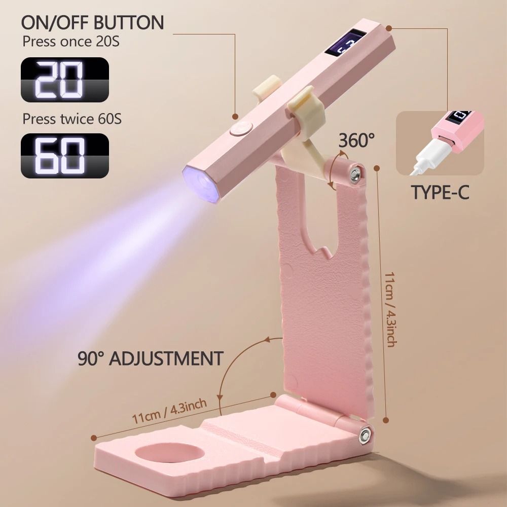 Cordless UV Nail Lamp with Adjustable Stand and LCD Display for Fast Gel Curing