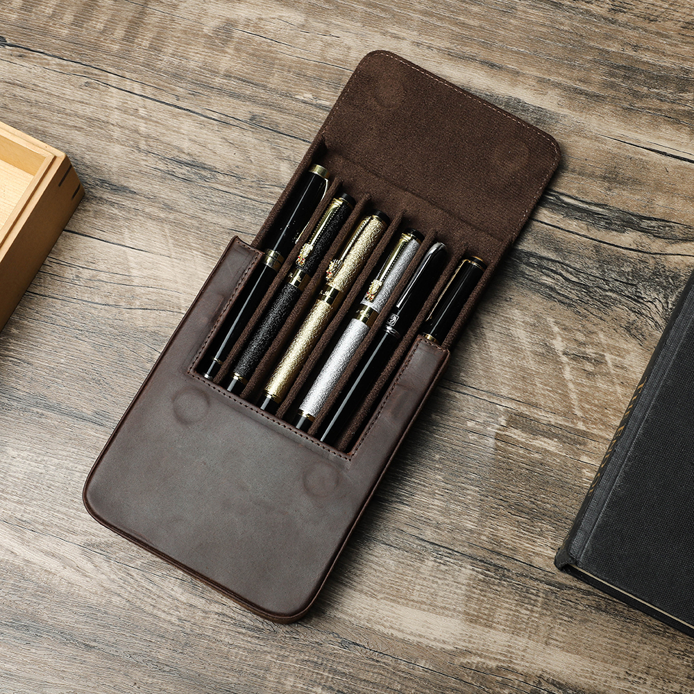 Handmade FAMILY Fountain Pen Case Leather Holder, Retro Pen Box, Pen Pouch Organizer for Men Women, Boys Girls School