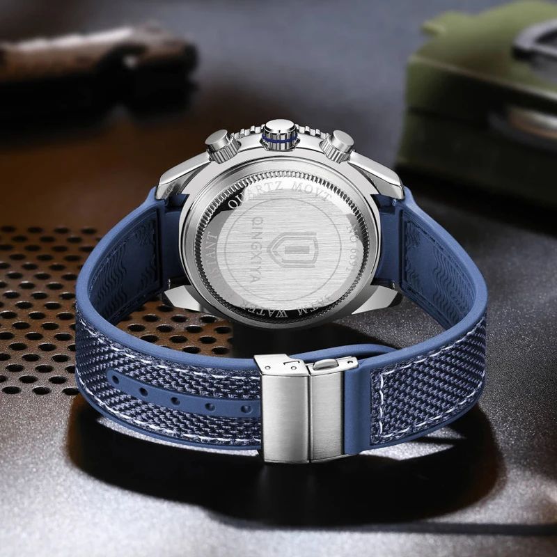 QINGXIYA Luxury Multifunction Chronograph Men's Quartz Watch with Rotatable Bezel