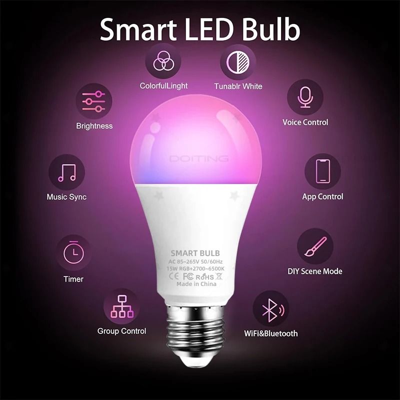 Homekit WiFi E27 Smart Dimmable Bulb RGBCW Voice Control for Alexa Siri Google Home