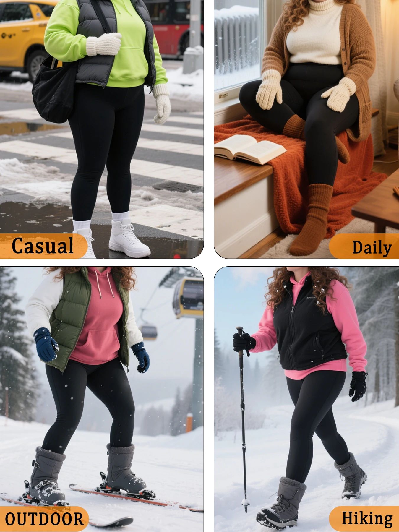 Plus Size Super Soft Fleece Lined Thermal Leggings – High Waisted Stretch Warm Yoga & Running Workout Pants for Women