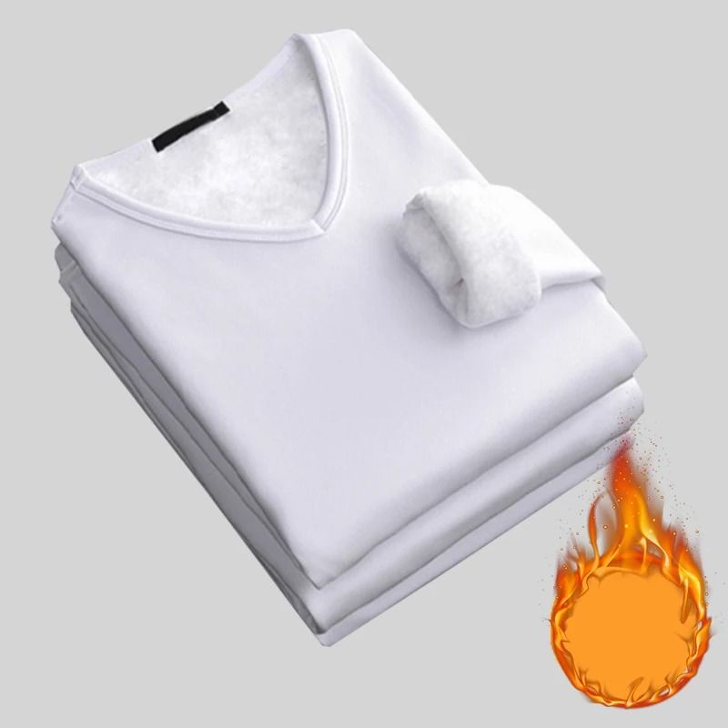 Mens V Neck Thermal Shirt Fleece Lined Winter Base Layer Top