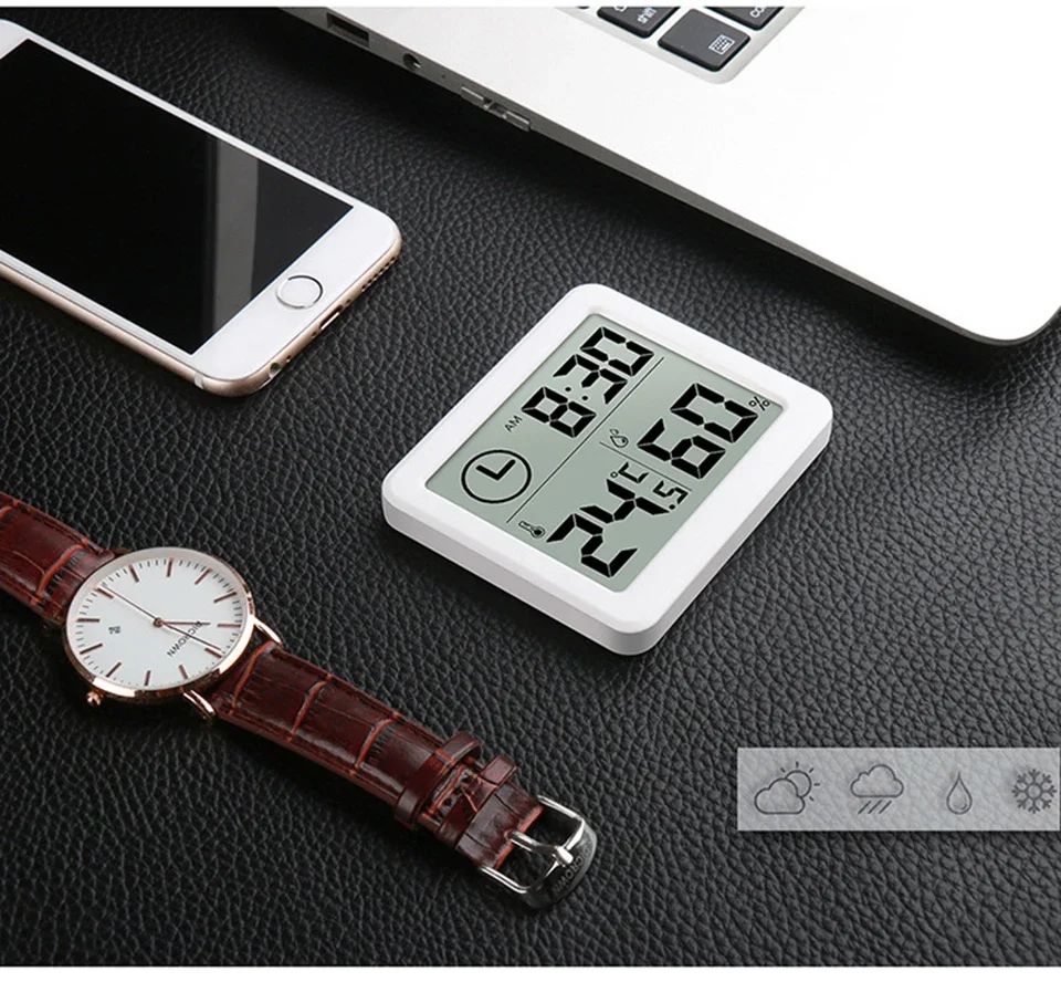 Digital Desk Wall Clock with Temperature and Humidity Display