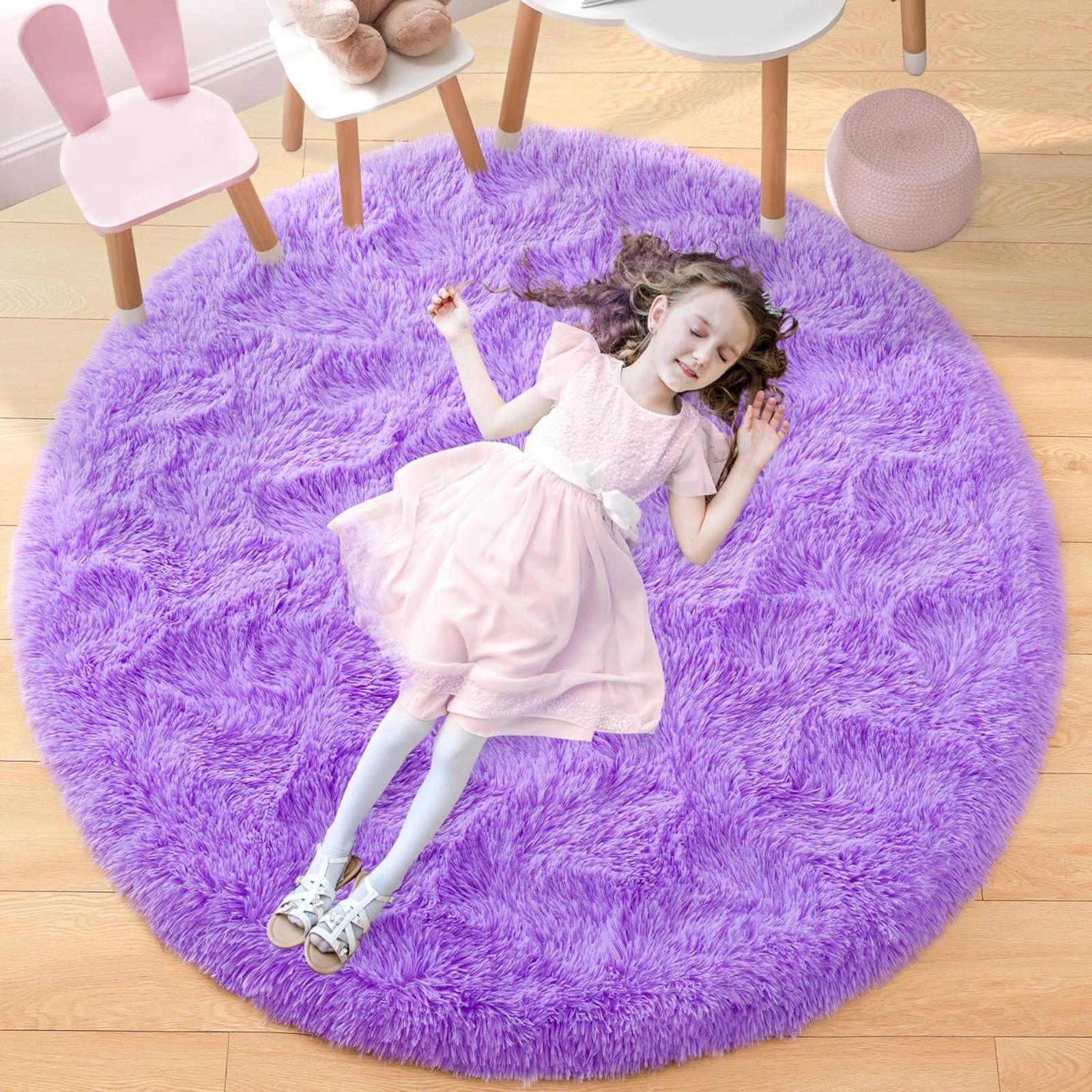 Fluffy Black Round Rug | Ultra-Soft Shaggy Area Carpet