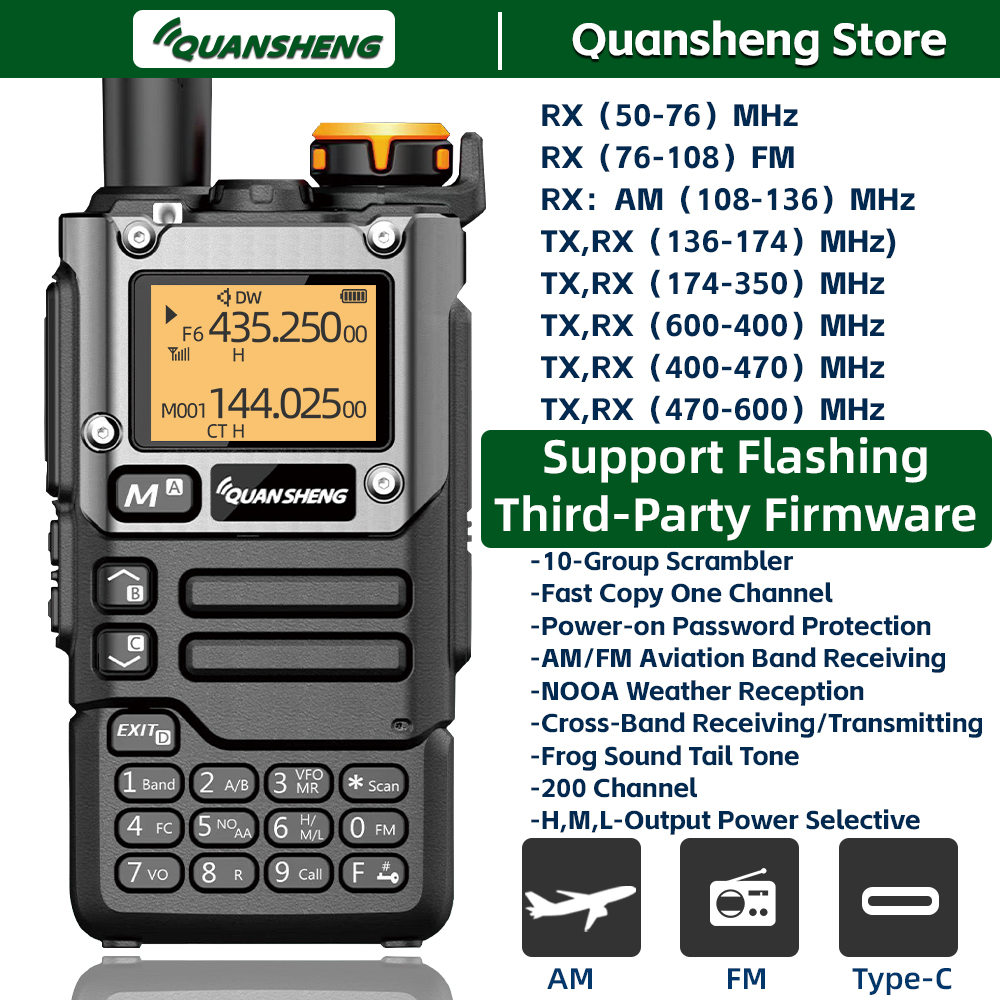 UV-K5 Long Range Walkie Talkie Ham Radio Transceiver with AM FM Receiver & NOAA Weather Alert