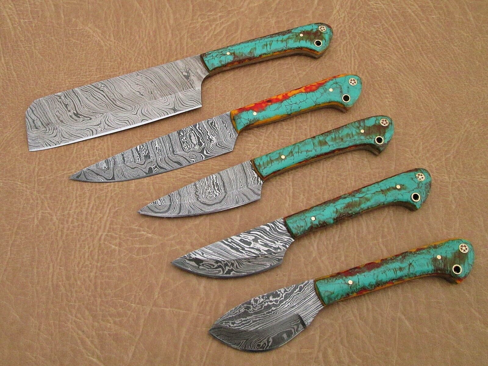 Forged Damascus Steel Chef Knives | Custom Handmade 5pcs Kitchen Set