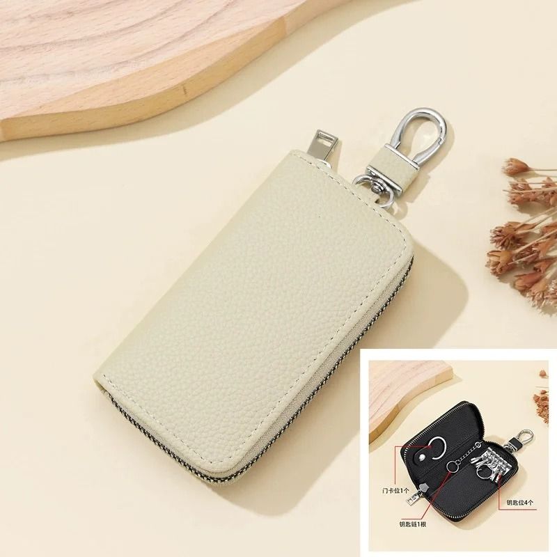 Mens Waist Key Pouch Large Capacity PU Leather Zipper Key Holder